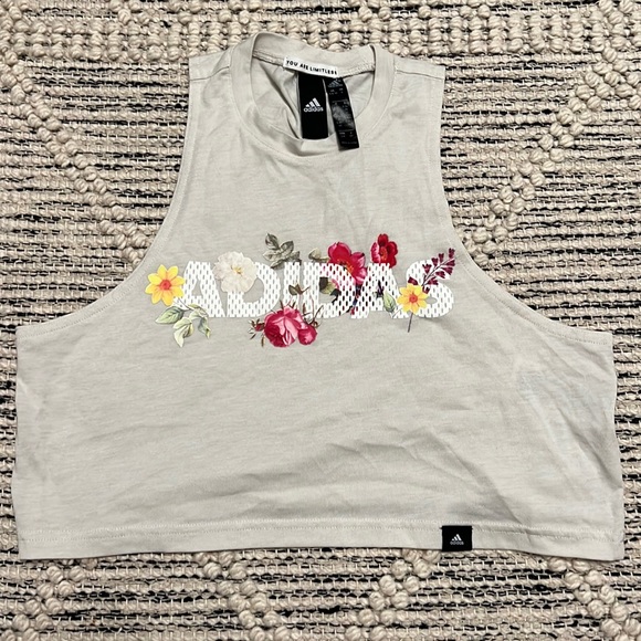 adidas Tops - Adidas Cropped Tank. Color: Light Grey. Size: S.
